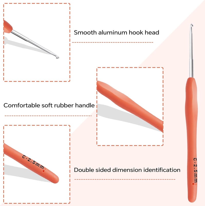 Gerute 2.5mm Crochet Hook, Ergonomic Crochet Hooks with Soft Rubber Handle and Smooth Glide Head - Lightweight Aluminum Needles for Beginners, Arthritis, Yarn Projects, Long Crafting Sessions (2.5 mm) - Image 3